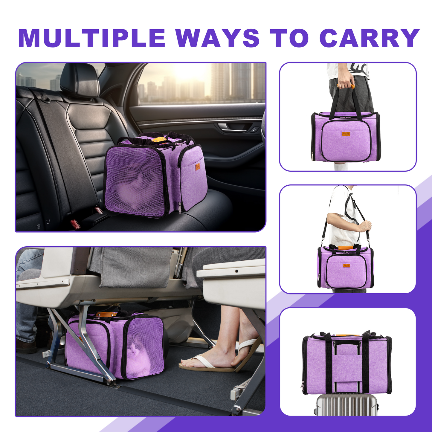 Pet Carrier Travel Bag 3 in 1 Detachable - purple