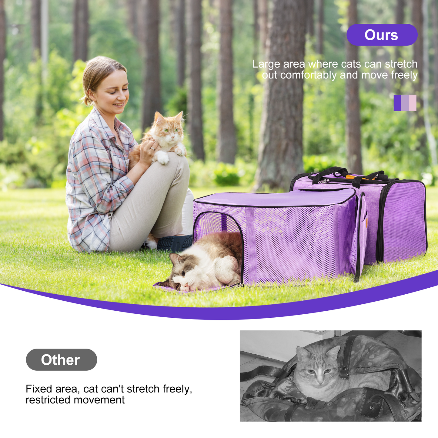 Pet Carrier Travel Bag 3 in 1 Detachable - purple