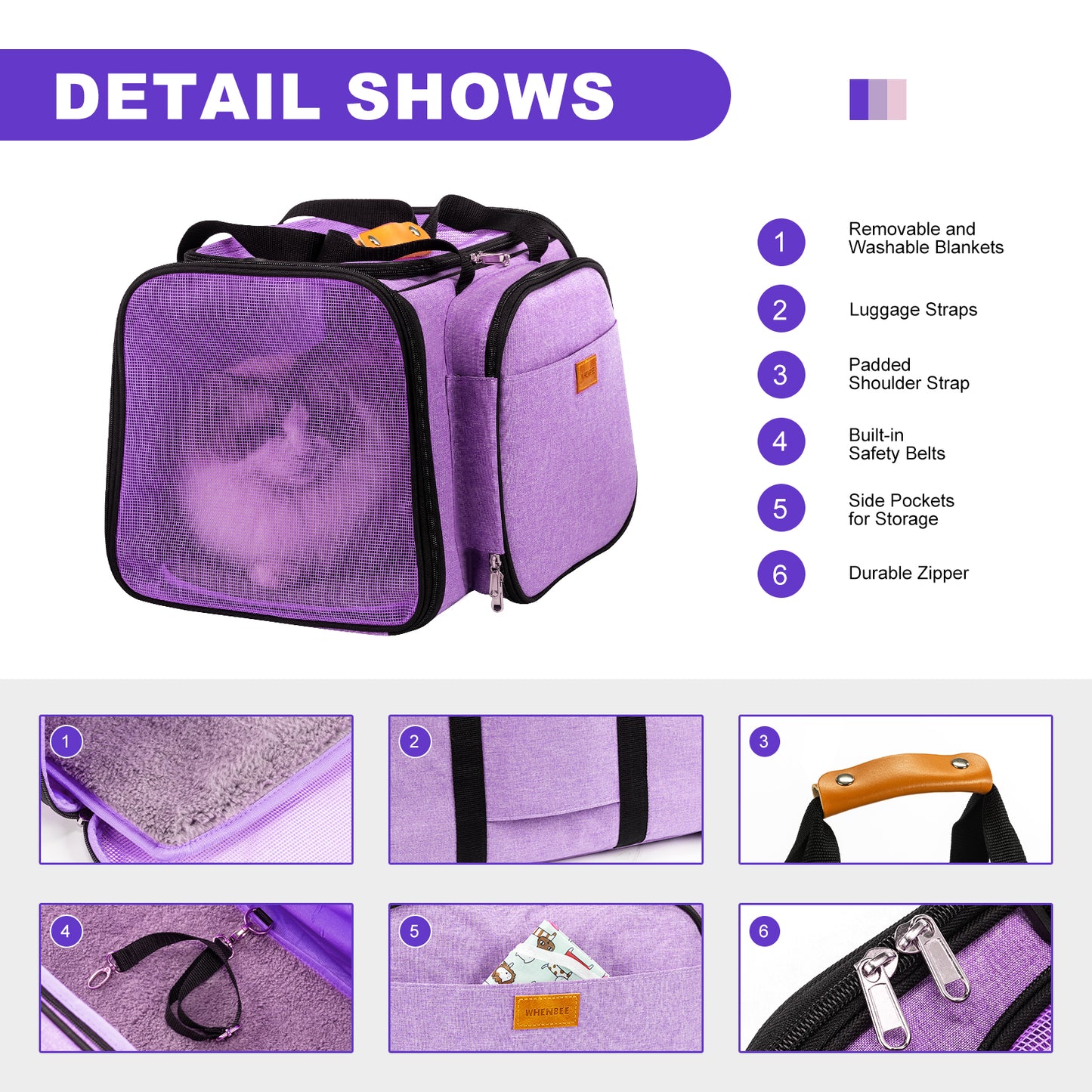 Pet Carrier Travel Bag 3 in 1 Detachable - purple