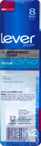 Lever 2000 Refreshing Body Soap and Facial Cleanser - 4 oz Bars, Pack of 8