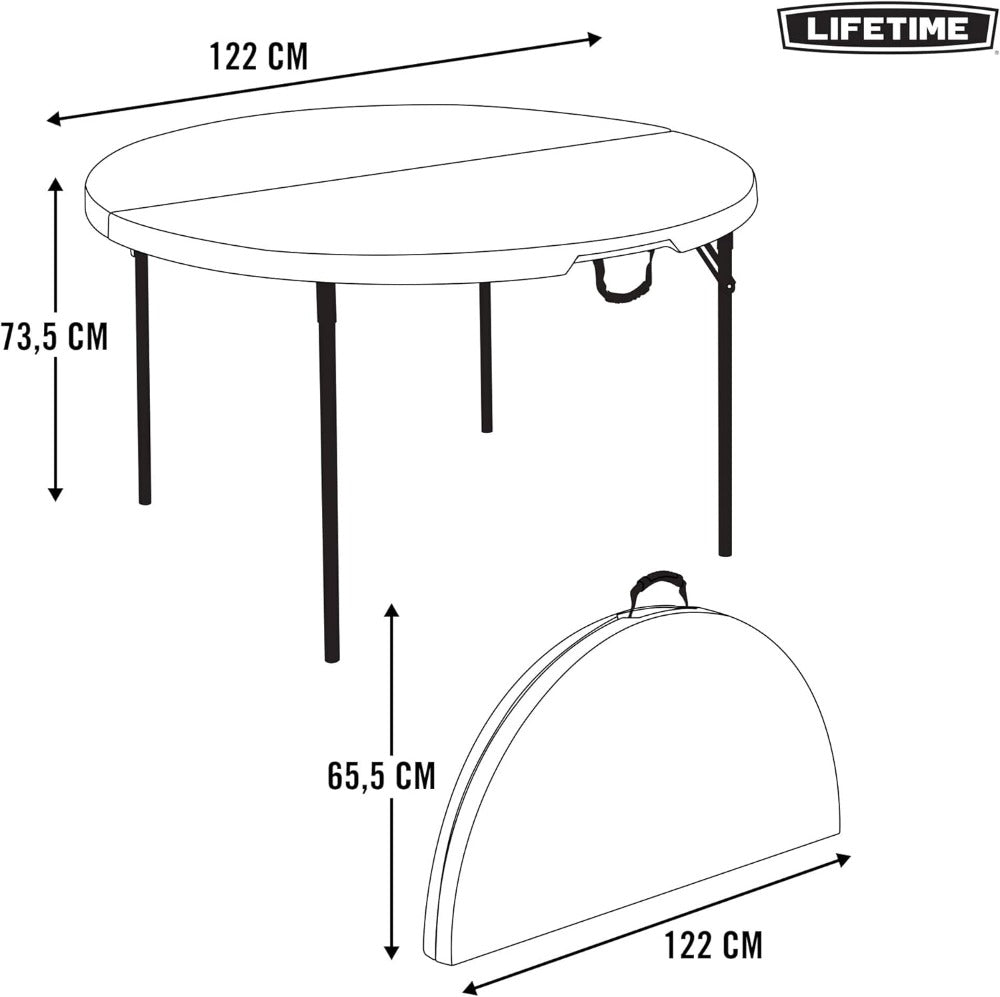 Fold-in-Half Round Commercial Grade Table Lifetime Products White Granite 48"