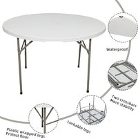 Gnomiya Round Folding Table 4FT Heavy Duty HDPE-48in