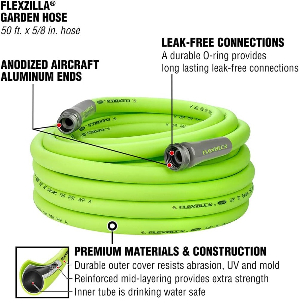 Flexzilla Garden Hose Flexible Hybrid Polymer, 5/8" x 50