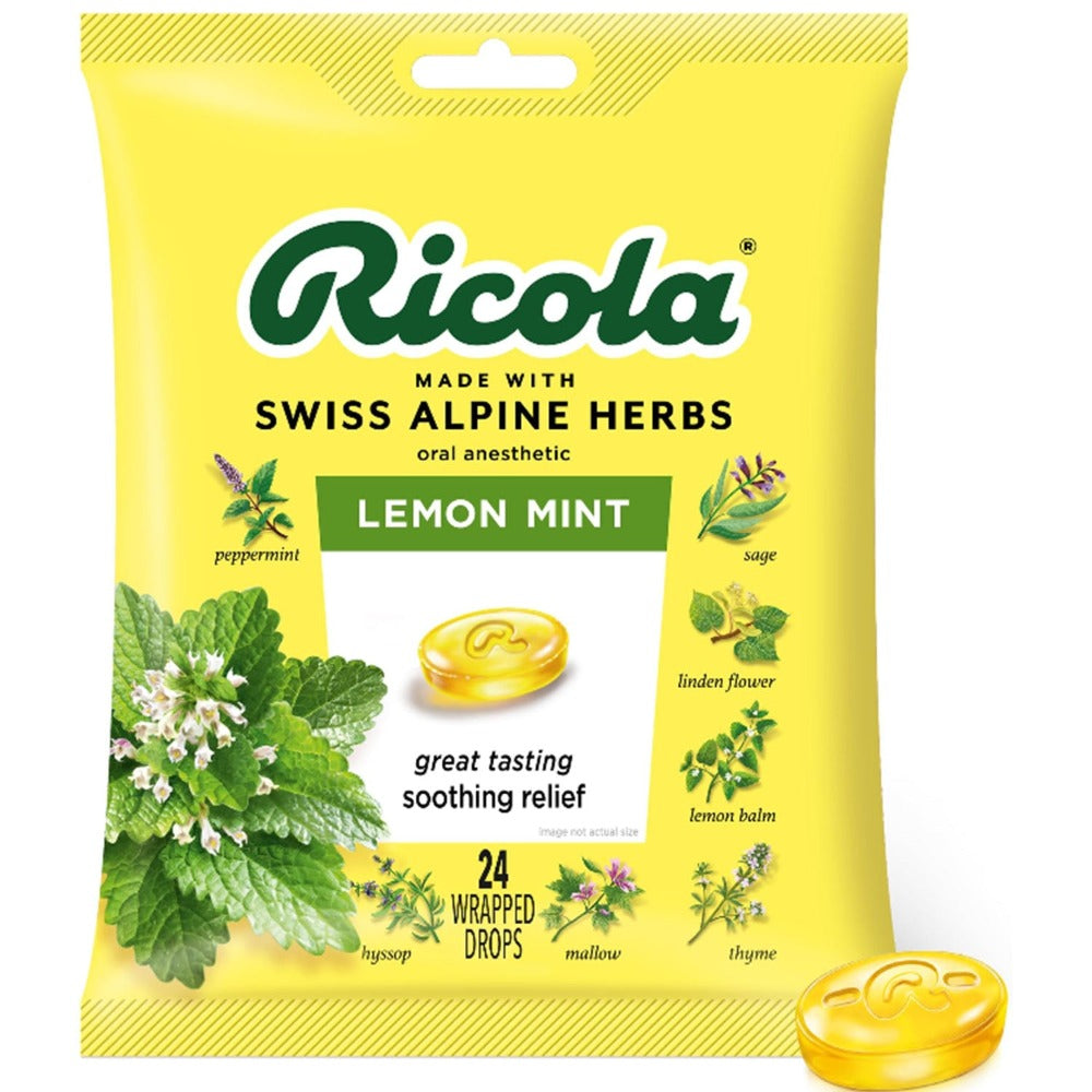 Ricola Lemon Mint Throat Drops, 24 Count