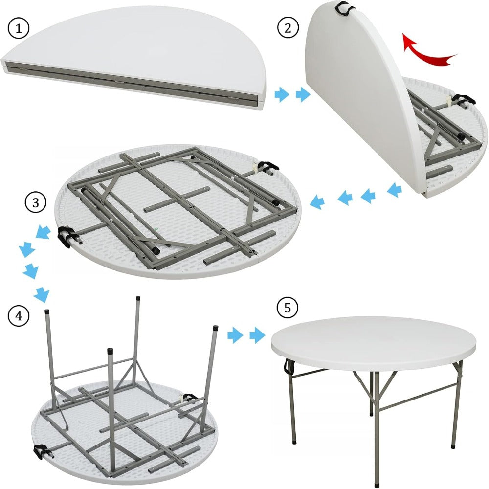 Gnomiya Round Folding Table 4FT Heavy Duty HDPE-48in