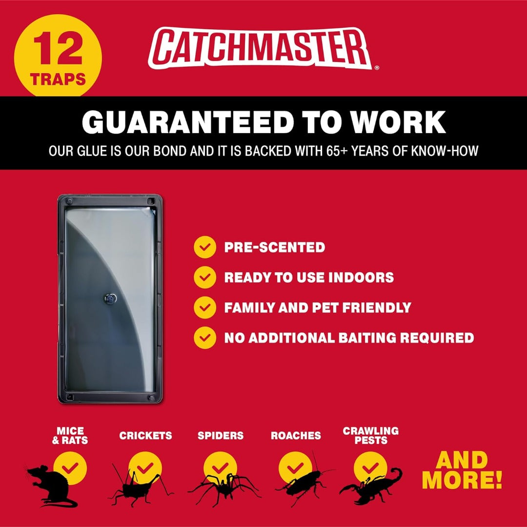 Catchmaster Glue Mouse Traps Pre-Baited Adhesive Plastic Trays-12Pack