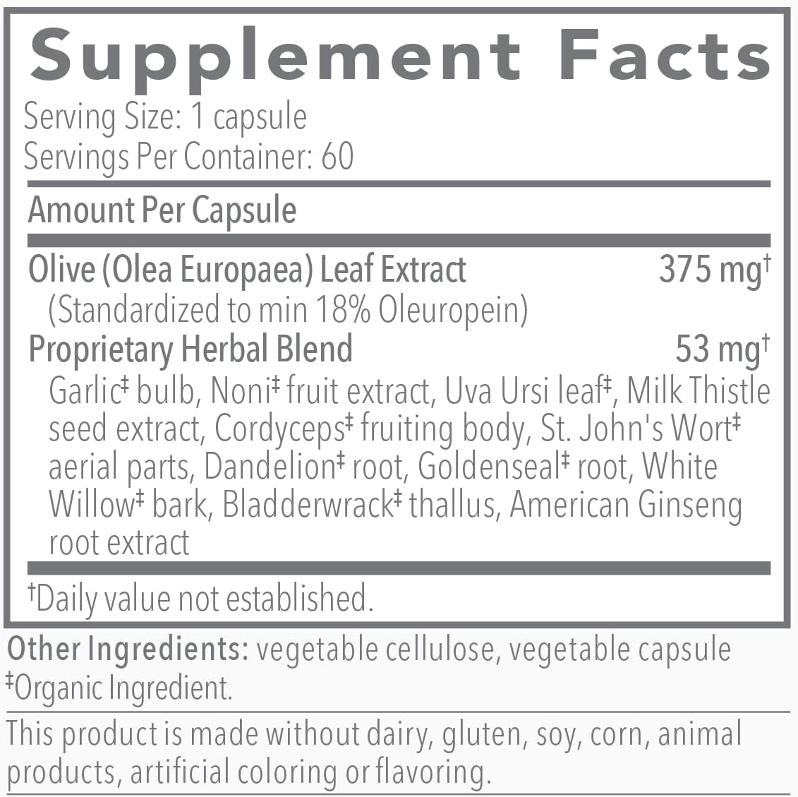 Biocidin Olivirex Olive Leaf Extract Capsules for Microbial & Immune Support (60 Cap)