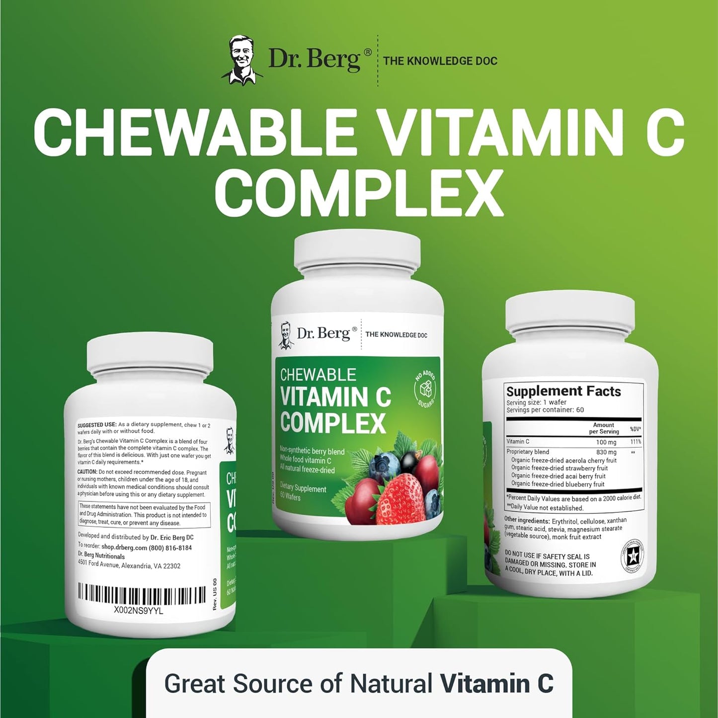 Dr. Berg's Natural Vitamin C Complex (60 Chewable Tablets) - 100% Non-GMO