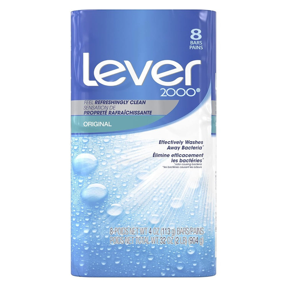 Lever 2000 Refreshing Body Soap and Facial Cleanser - 4 oz Bars, Pack of 8