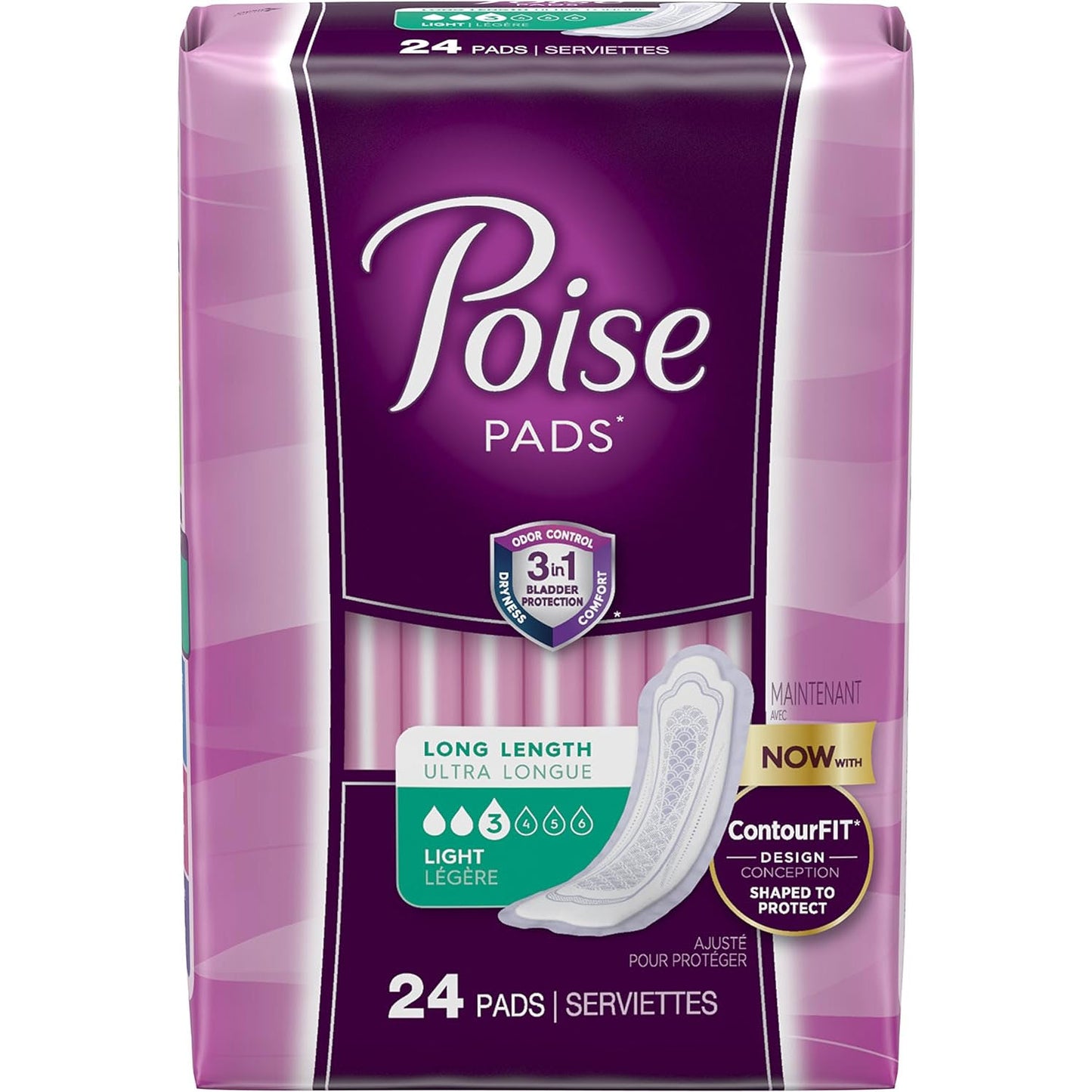 Poise Incontinence Pad Ultra Thin Long, 24 Count (pack of 6)