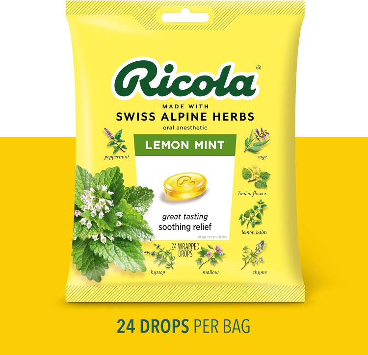 Ricola Lemon Mint Throat Drops, 24 Count