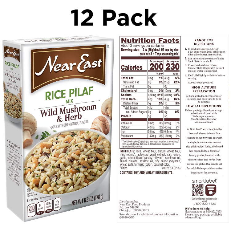 Near East Wild Mushrooms & Herbs Rice Pilaf Mix, 6.3oz (Pack of 12)