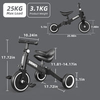 Toddler Tricycle 3-in-1 Adjustable with Removable Pedals for Kids Age 1-4