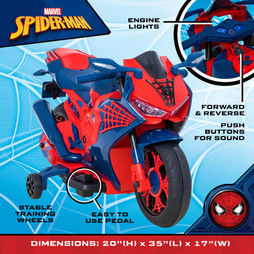 Spider-Man Ride-On Motorcycle with Realistic Lights and Sound, for kids Age 3+