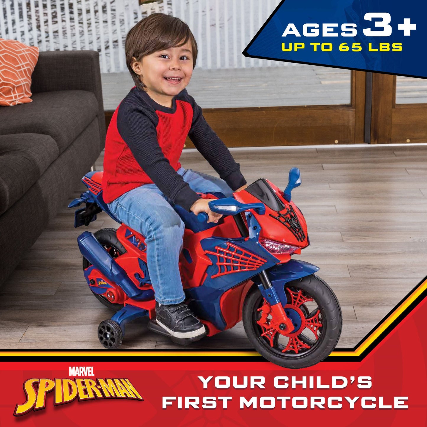 Spider-Man Ride-On Motorcycle with Realistic Lights and Sound, for kids Age 3+