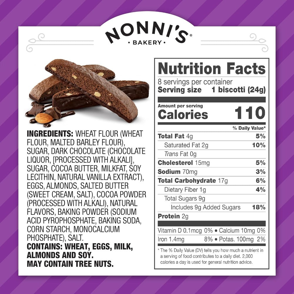 Nonni's Dark Chocolate Almond Biscotti Italian Cookies 6.88 oz Pack of 1