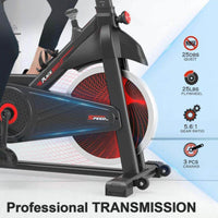 Indoor Steel Cycling Exercise Bike with Comfortable Cusion, LCD Display and Hand Pulse Black Red