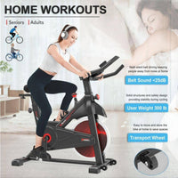 Indoor Steel Cycling Exercise Bike with Comfortable Cusion, LCD Display and Hand Pulse Black Red