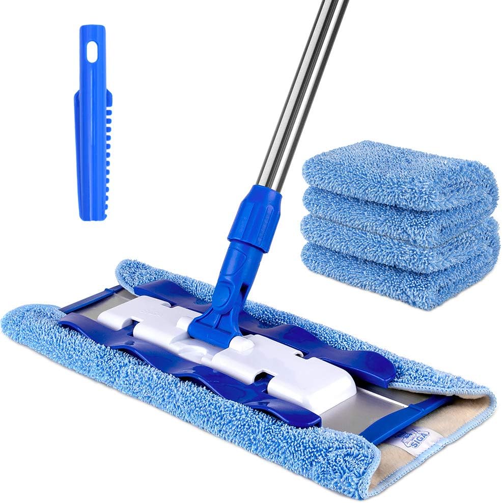 MR.SIGA Professional Microfiber Mop - 3 Reusable Refills & Dirt Removal Scrubber