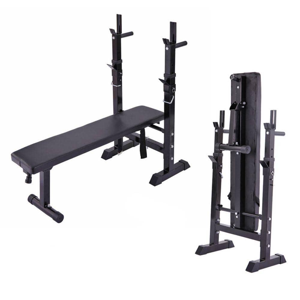 Bench Adjustable Folding and Multifunctional with Squat Rack, Black