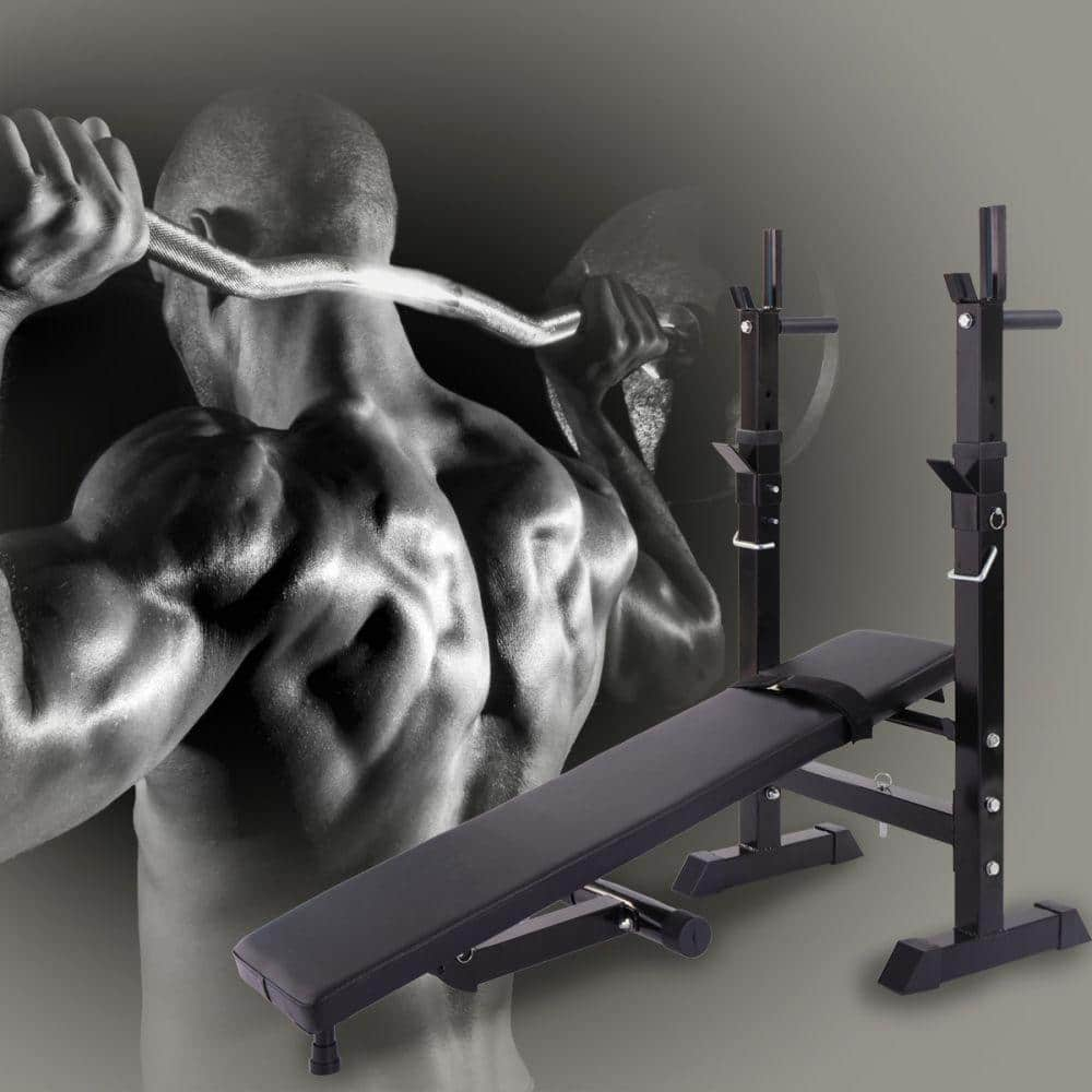 Bench Adjustable Folding and Multifunctional with Squat Rack, Black