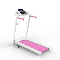 Foldable Electric Treadmill with LCD Display and Phone Slot Pink and White