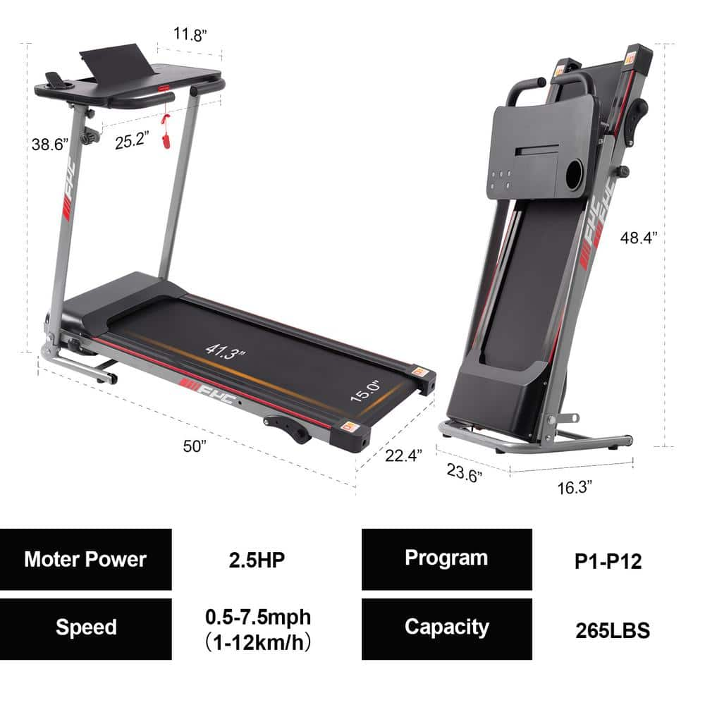 Foldable Electric Treadmill: Safety Key, LCD Display & Phone Holder 2.5 HP Black